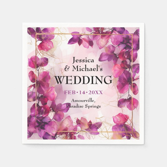 Servilleta De Papel Encantamiento de la fucsia púrpura: acuarela (Anverso)