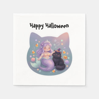 Servilleta De Papel Encanto de Halloween de Sirena y Gato