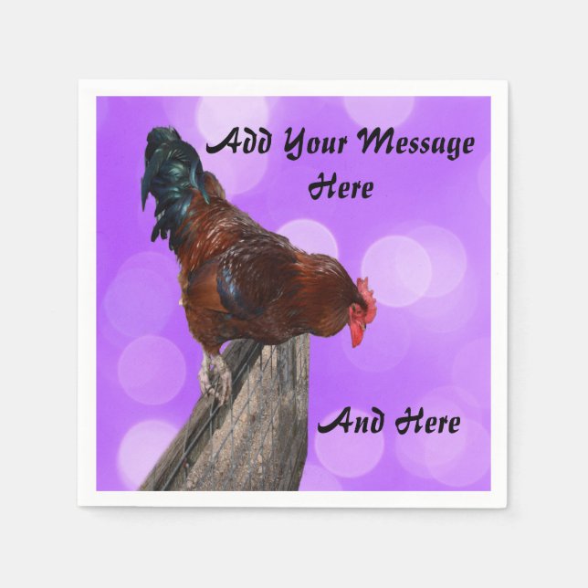 Servilleta De Papel Encaramado en Su Majestad: Rooster On Dreamy Purpl (Anverso)