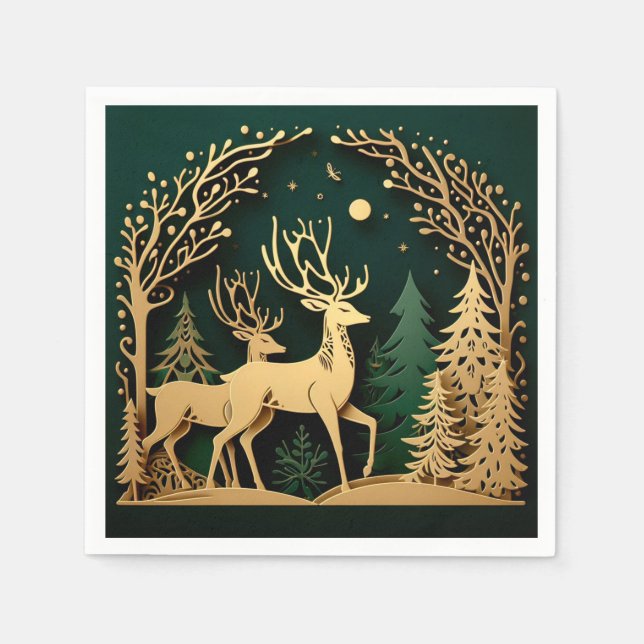 Servilleta De Papel Enchanted Forest Arch – Golden Reindeer (Anverso)