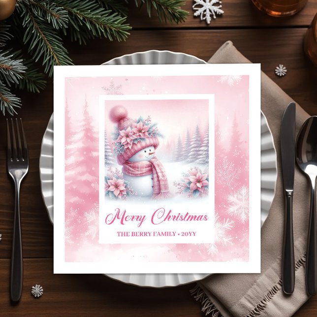 Servilleta De Papel Enchanting Pink Snowman Christmas Scene Napkins  (Enchanting Pink Snowman Christmas Scene Napkins for Kids)