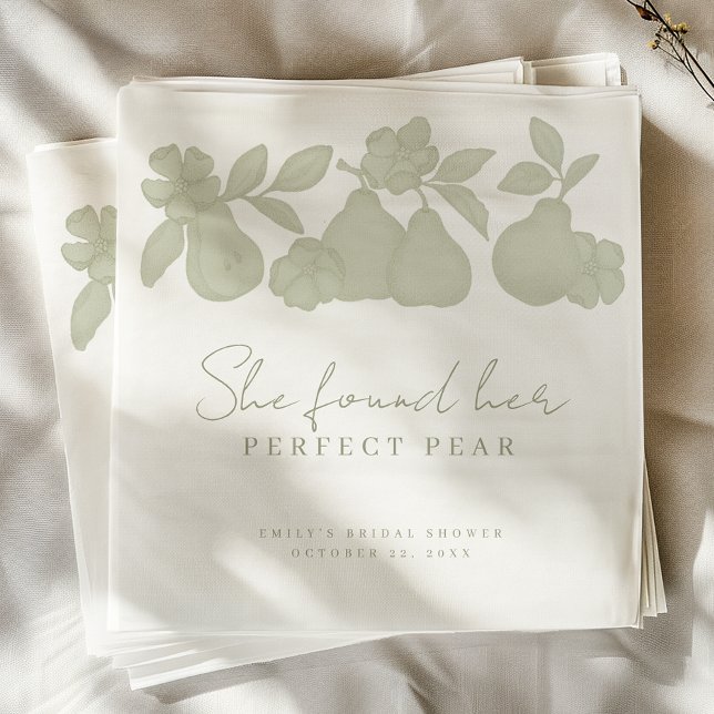 Servilleta De Papel Encontró Su Perfecto Oso Bridal Shower Luncheon (She found her perfect pear napkin)