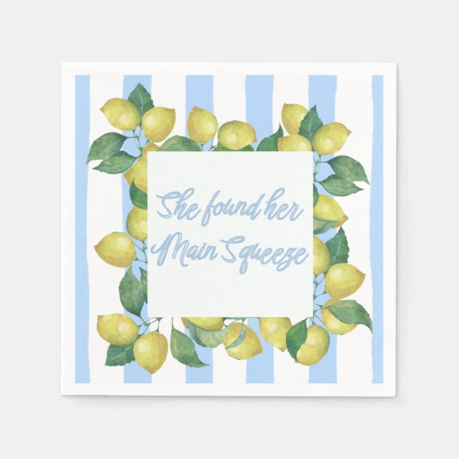 Servilleta De Papel "Encontró su principal apretón" azul y limón (Anverso)