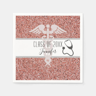 Servilleta De Papel Enfermera Caduceus Stethoscope Rosa Purpurina Gold
