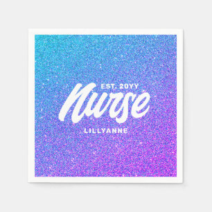 Servilleta De Papel Enfermera RN Blue Purple Purpurina Graduation Part