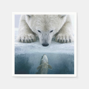 Servilleta De Papel Enfrentamiento entre oso polar y pez
