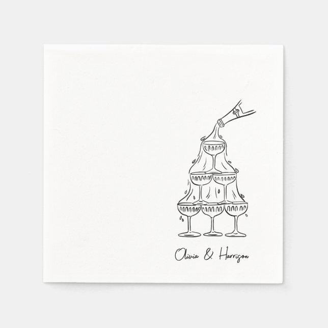 Servilleta De Papel Engagement Party Champagne Tower Sketch Napkins (Anverso)