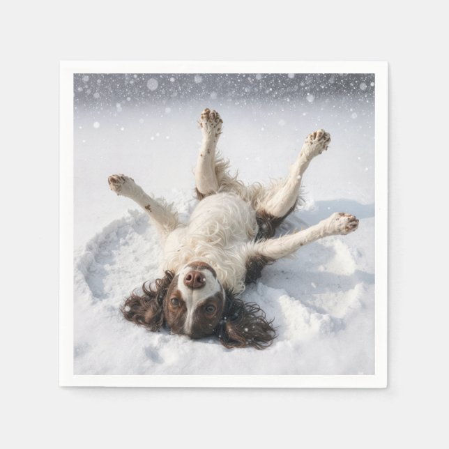 Servilleta De Papel English Springer Spaniel Making a Snow Angel (Anverso)