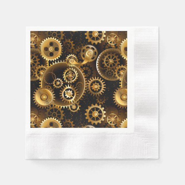 Servilleta De Papel Engranajes de latón Steampunk sin costuras (Anverso)