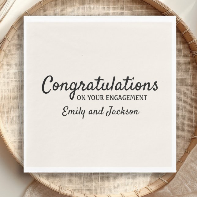 Servilleta De Papel Enhorabuena Nombre del guión de compromiso Crema B ("Congratulations on your engagement" custom paper napkins)