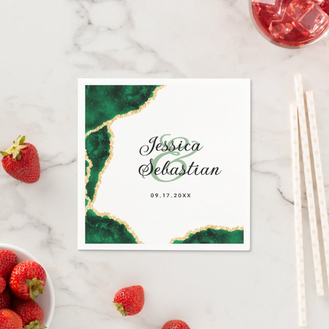 Servilleta De Papel Enjambre blanco elegante de Emerald & Gold Agate (In situ)