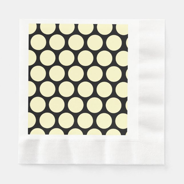 Servilleta De Papel Enormes puntos de polka amarillo limón en negro (Anverso)