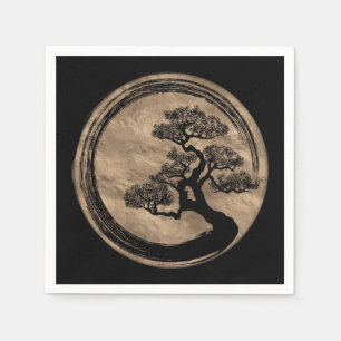 Servilleta De Papel Enso Zen Circle y Bonsai Tree Gold
