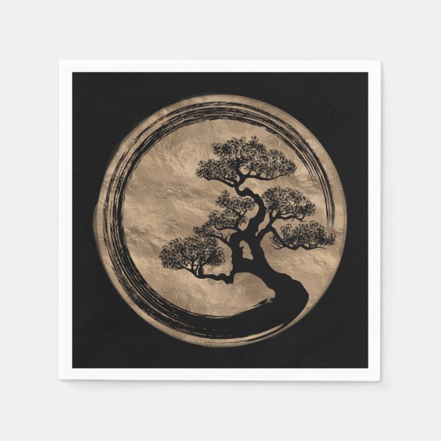 Servilleta De Papel Enso Zen Circle y Bonsai Tree Gold (Anverso)