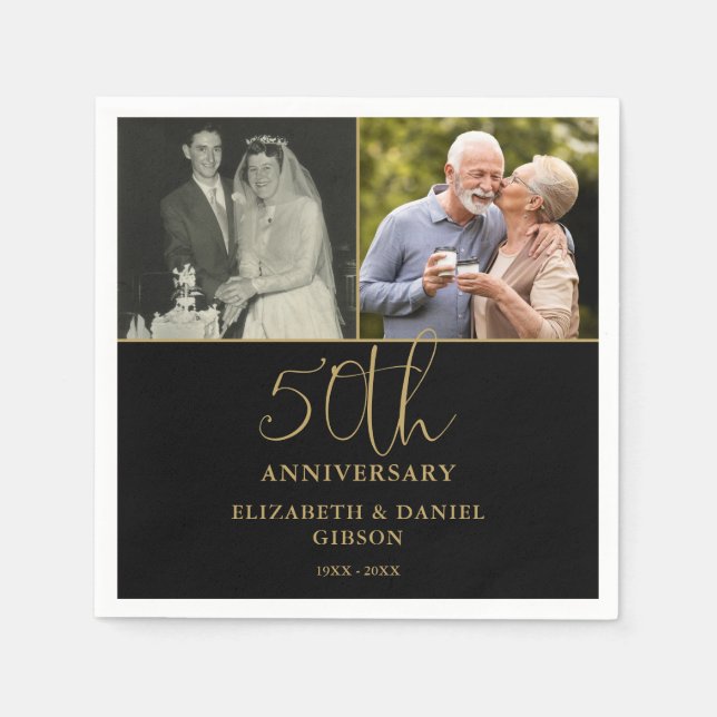Servilleta De Papel Entonces Y Ahora 2 Foto 50 Aniversario Boda (Anverso)