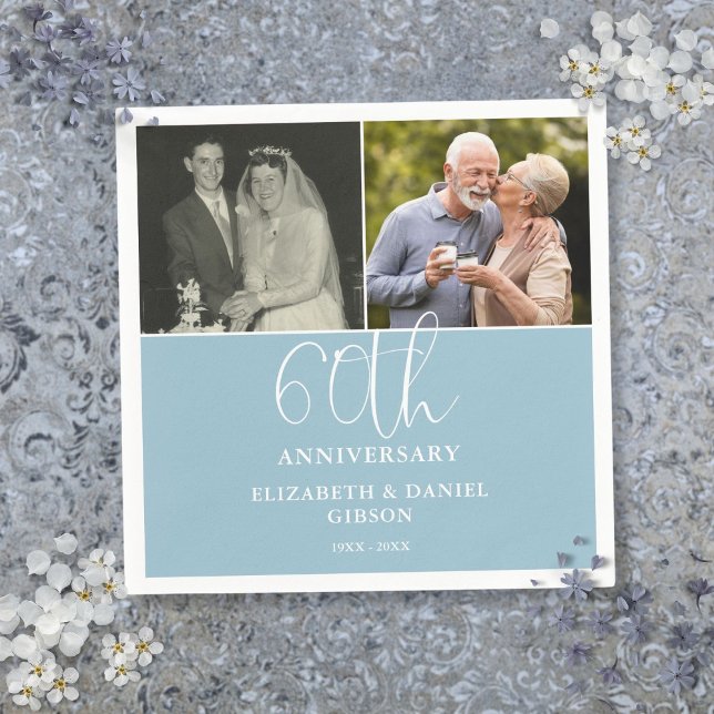 Servilleta De Papel Entonces Y Ahora 2 Foto 60 Aniversario Boda (Then And Now 2 Photo 60th Wedding Anniversary Napkins)