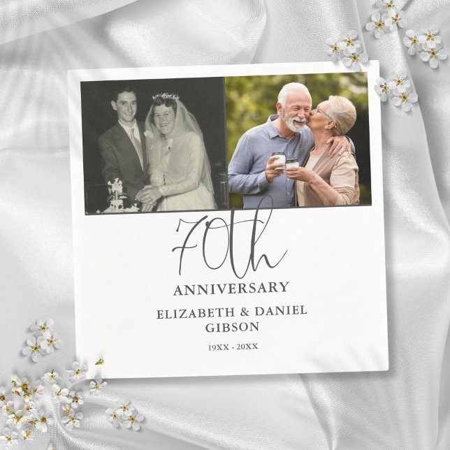 Servilleta De Papel Entonces Y Ahora 2 Foto 70 Aniversario Boda (Then And Now 2 Photo 70th Wedding Anniversary Napkins)