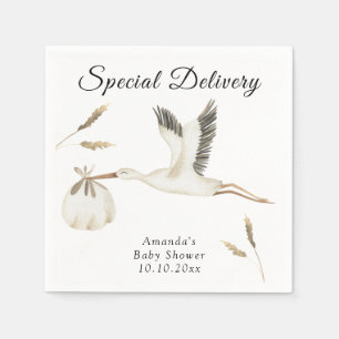 Servilleta De Papel Entrega Especial Aquarela Cigüeña Baby Shower