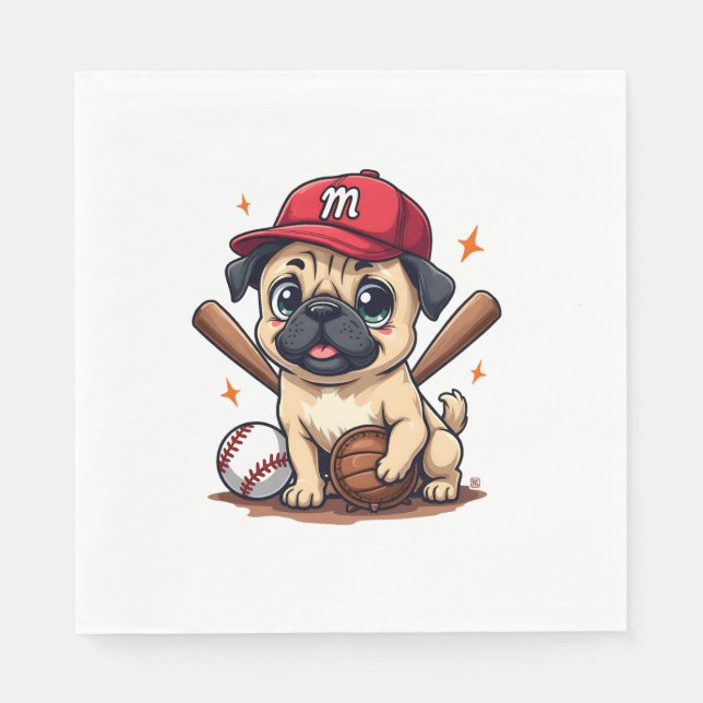 Servilleta De Papel Entrenador del equipo de béisbol Pug Dog Lover Pug (Anverso)