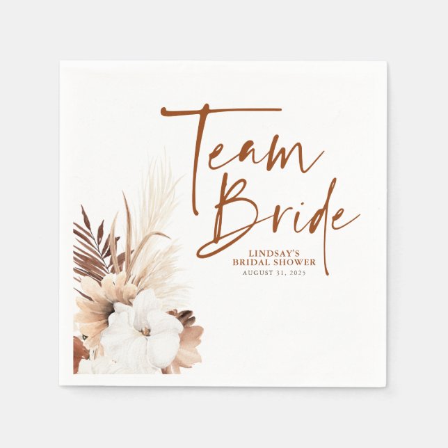 Servilleta De Papel Equipo Novia en Boda con Flores de Terracota Blanc (Anverso)