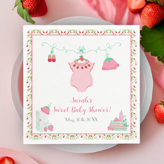 Servilleta De Papel Equipo Para Bebé De Fresa Con Baby Shower Patrón (Napkins adorned with strawberries, adding sweetness to every baby shower.)