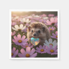 Servilleta De Papel Erizo adorable de octubre con corazón de ópalo
