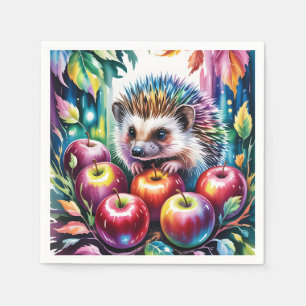 Servilleta De Papel Erizo de Acuarela Vibrante con Manzanas de Otoño