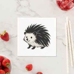 Servilleta De Papel Erizo minimalista – diseño de animal en tinta negr