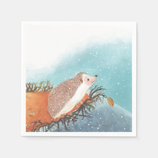 Servilleta De Papel Erizo y primeros copos de nieve (Anverso)