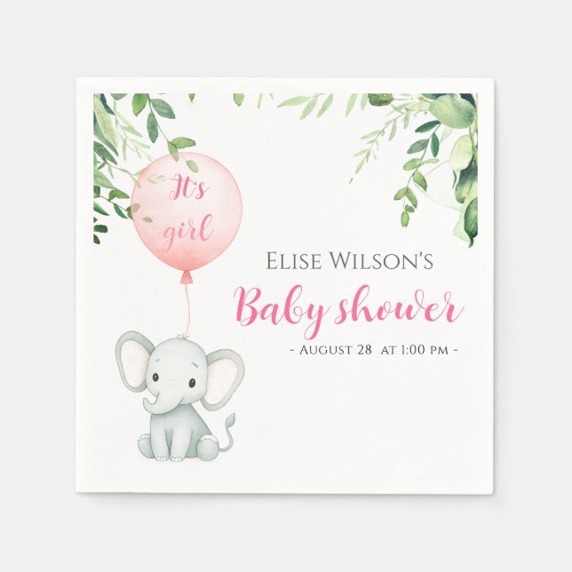 Servilleta De Papel ¡Es chica! Bebé de elefante lindo con globo (Anverso)