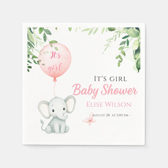 Servilleta De Papel ¡Es chica! Bebé de elefante lindo con globo (Anverso)