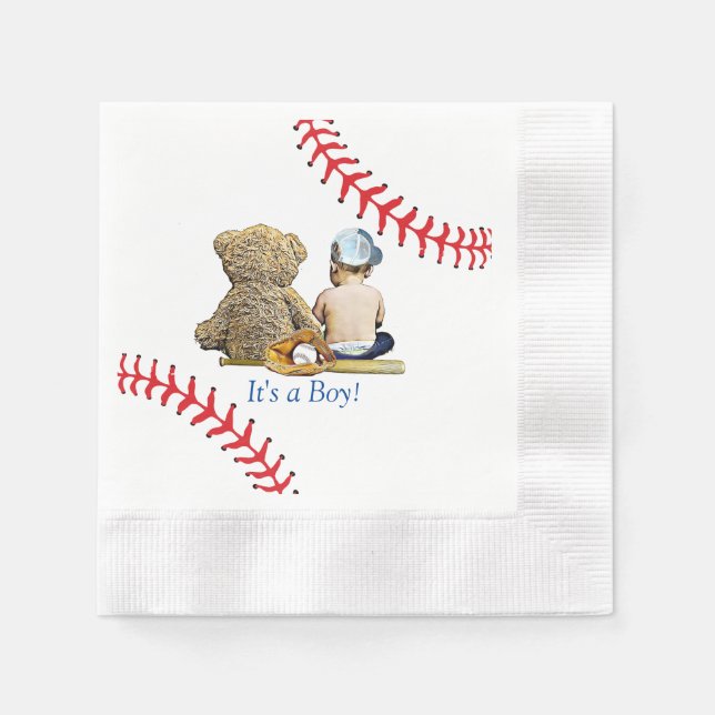 Servilleta De Papel Es el Baby Shower de un chico con temas de béisbol (Anverso)