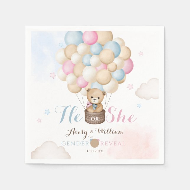 Servilleta De Papel Es ella, su género revela el oso Baby Shower (Anverso)
