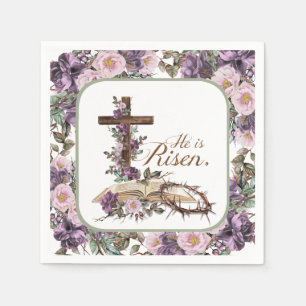 Servilleta De Papel Es la Cruz Floral de Risen con la Biblia