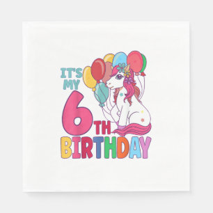 Servilleta De Papel Es mi cumpleaños número 6 Unicornio Niños Niñas Cu