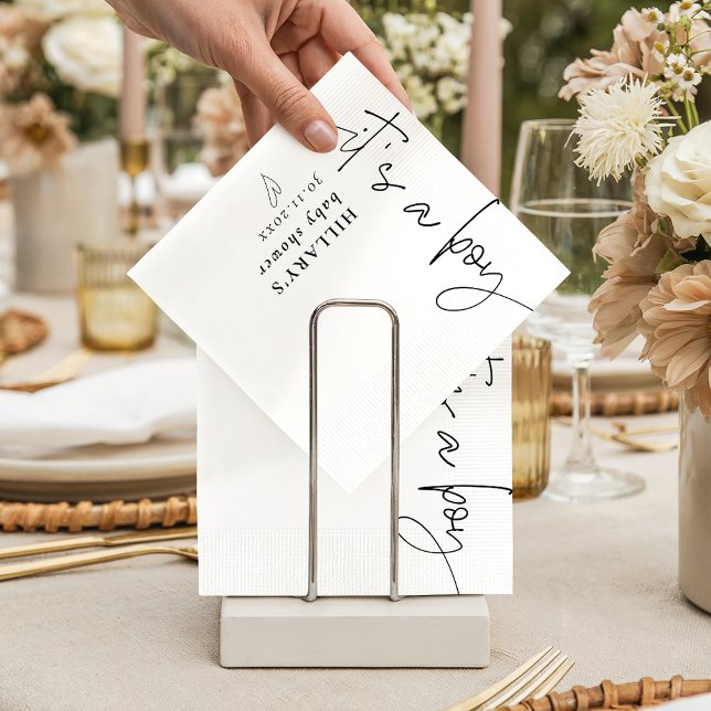 Servilleta De Papel Es un Baby Shower de caligrafía elegante para niño (Subido por el creador)