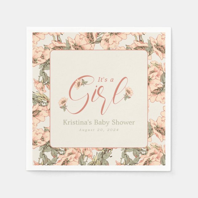 Servilleta De Papel Es un botánico rosado Chica Rosas salvajes (Anverso)