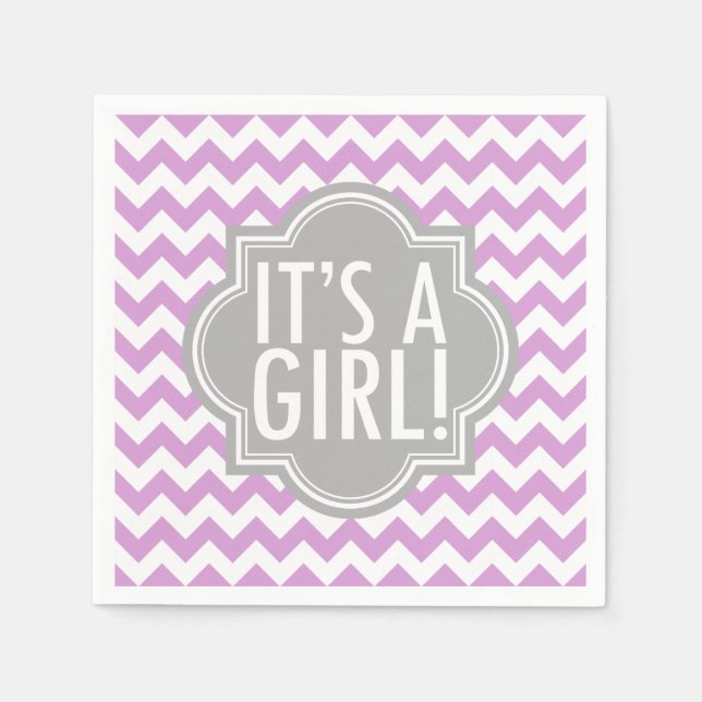 Servilleta De Papel Es un Chevron de Lavender Chica y gris (Anverso)