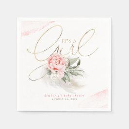 Servilleta De Papel Es un Chica Baby Shower de pampas de flores rosada