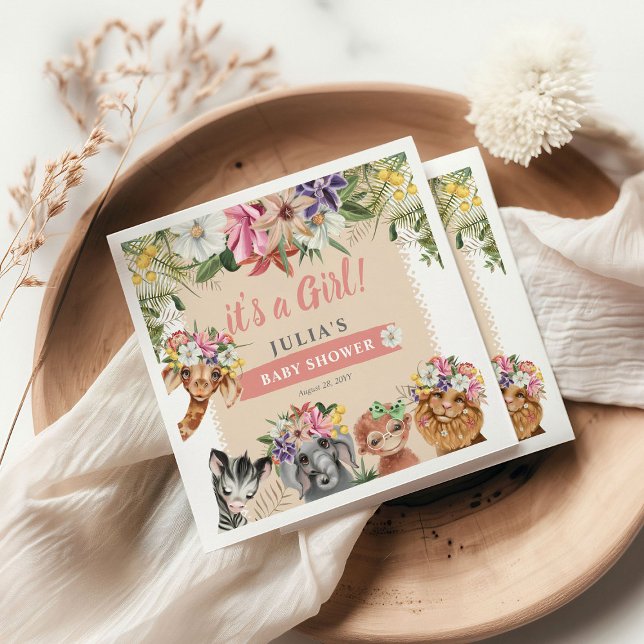 Servilleta De Papel ¡Es un Chica! Cute Safari Animals Baby Shower (Subido por el creador)