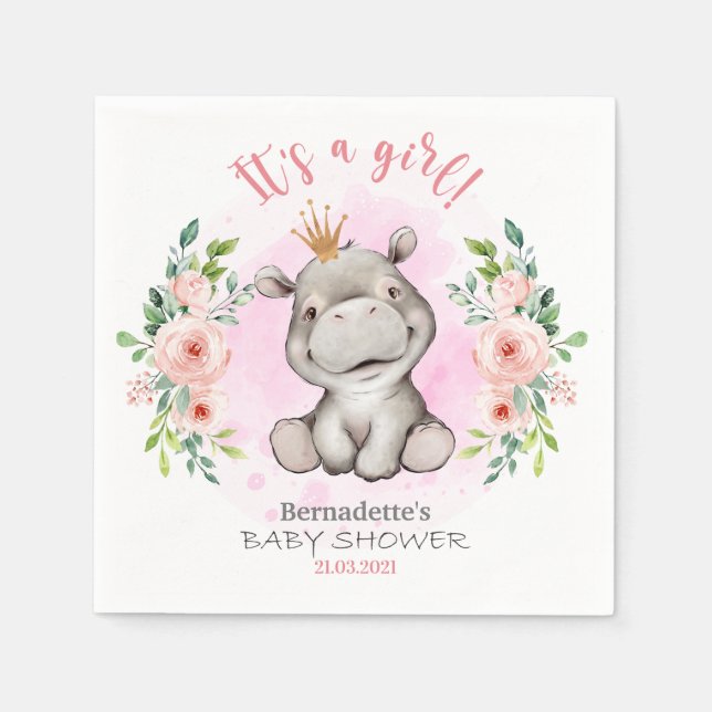 Servilleta De Papel Es un chica Hippo Baby Shower Napkins (Anverso)