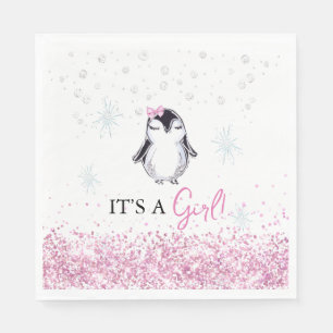 Servilleta De Papel Es un Chica Penguin Winter Baby Shower
