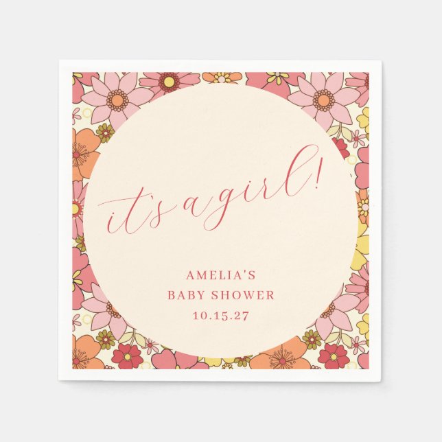 Servilleta De Papel Es un Chica Personalizado de Baby Shower Floral Ro (Anverso)