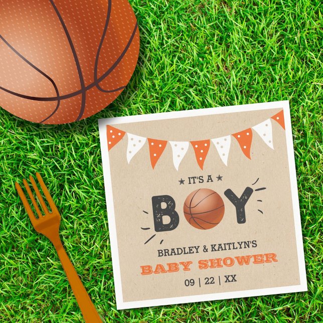 Servilleta De Papel ¡Es un chico! Baby Shower con temas de baloncesto (Subido por el creador)
