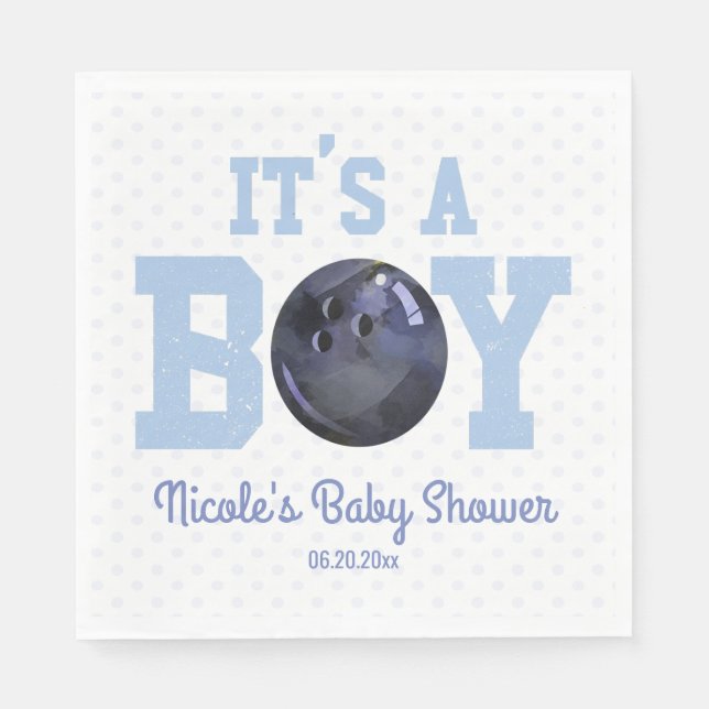 Servilleta De Papel ¡Es un chico! Baby Shower de Blue Bowling Ball (Anverso)