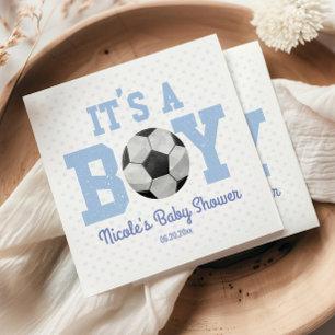 Servilleta De Papel ¡Es un chico! Baby Shower de Blue Soccer Ball