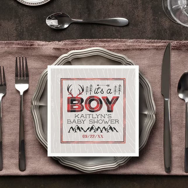 Servilleta De Papel ¡Es un chico! Rustic Plaid Lumberjack Baby Shower (Subido por el creador)