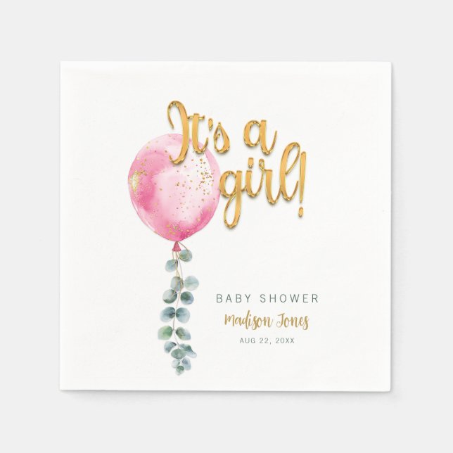 Servilleta De Papel Es un globo rosa Chica Baby Shower Napkins (Anverso)