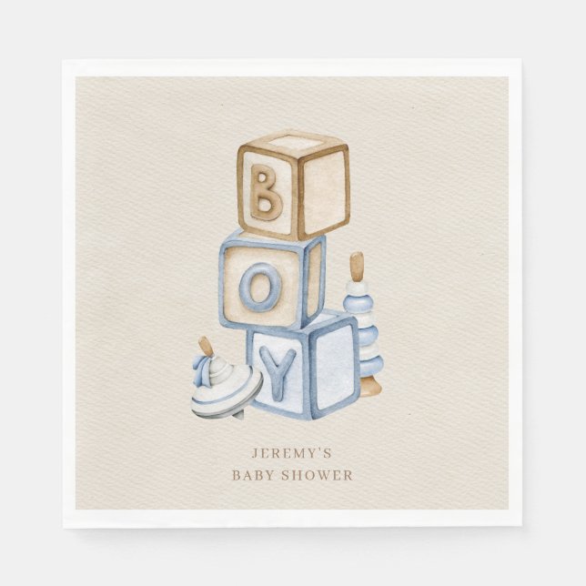 Servilleta De Papel Es un niño Blue Boho Bloques y Juguetes de Madera (Anverso)