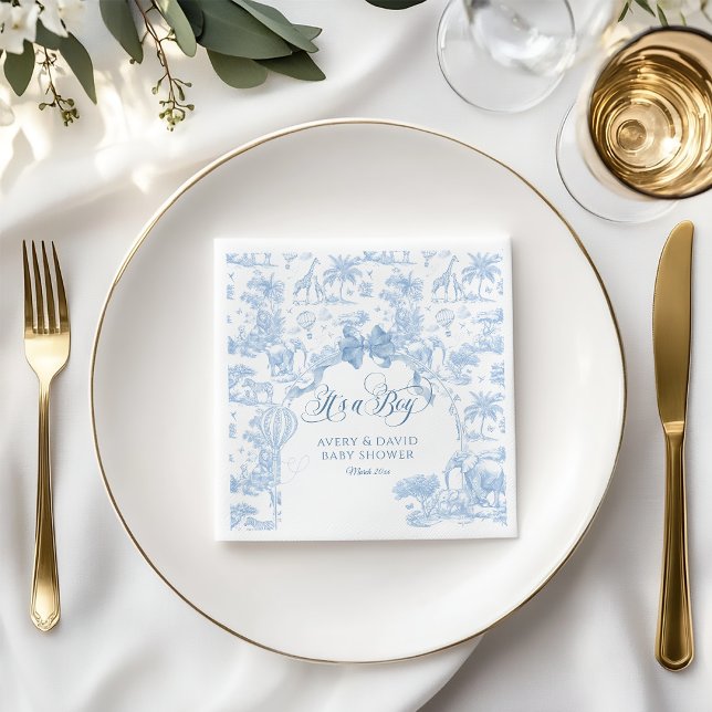 Servilleta De Papel Es un niño Blue Toile Safari Animal Baby Shower (Subido por el creador)